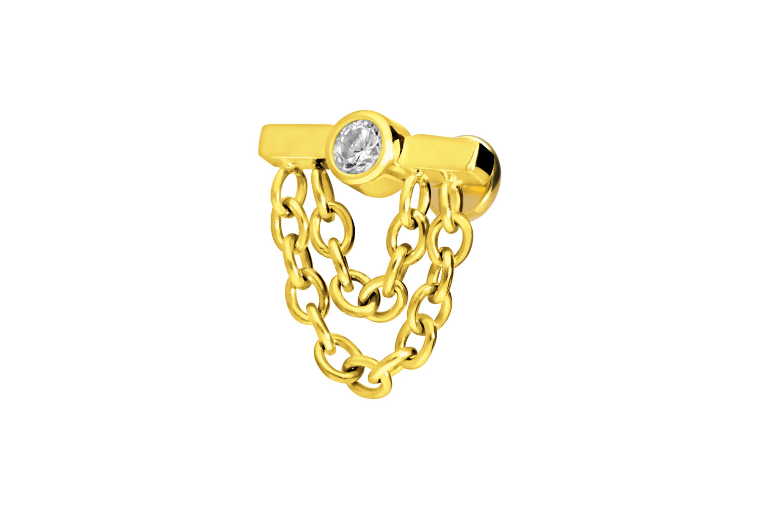 Titan Labret Piercing mit Push Fit BALKEN + KRISTALL + 2 KETTEN